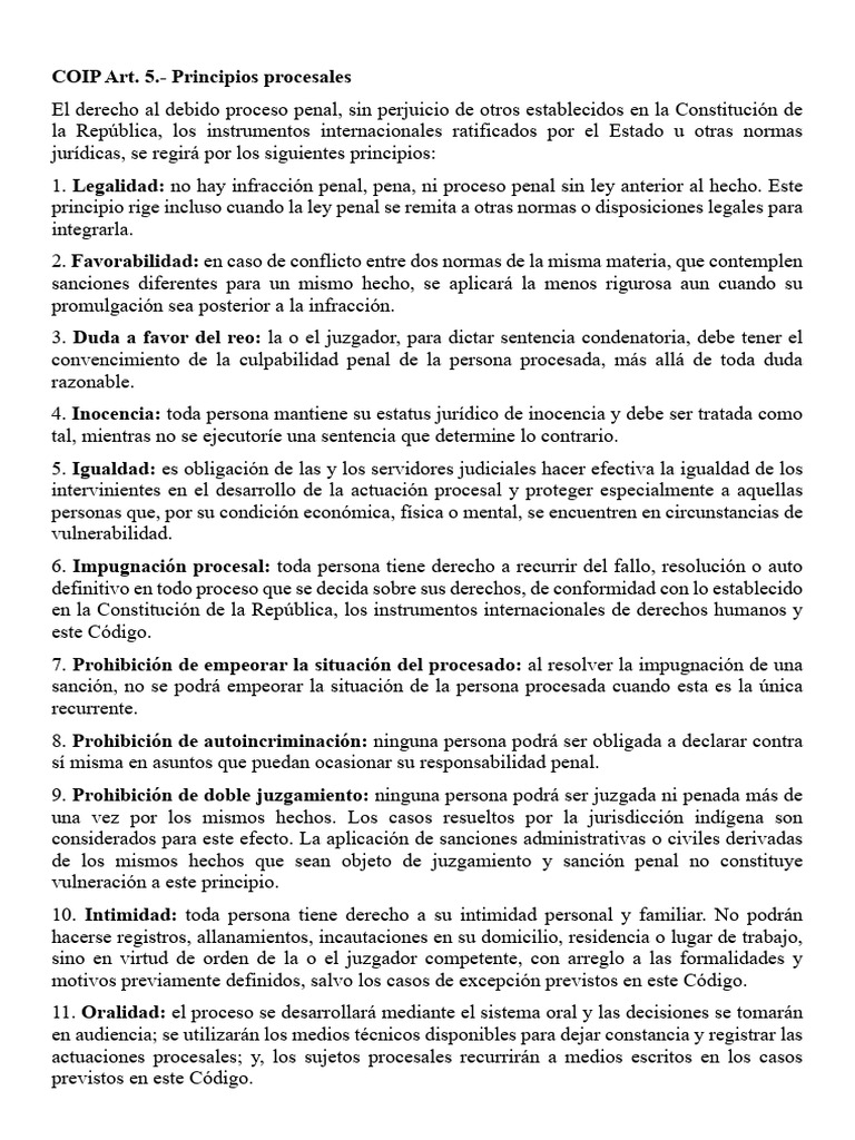 Principios del Proceso Penal COIP | PDF | Ley procesal | Sentencia (ley)
