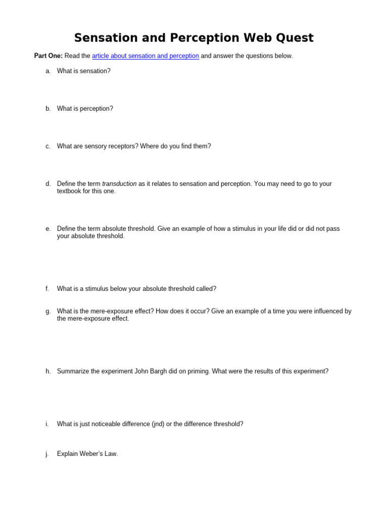 Sensation and Perception Web Quest Guide | PDF | Perception | Senses