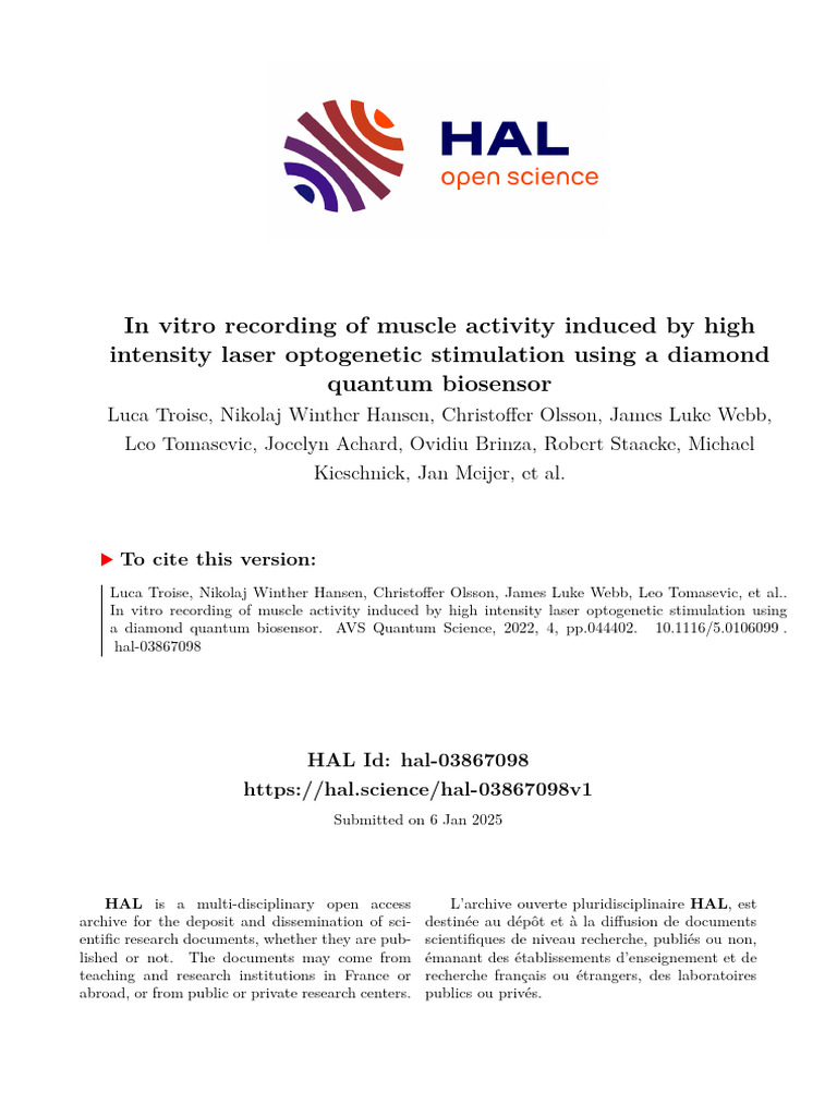 In Vitro Recording of Muscle Activity Induced by High Intensity Laser ...