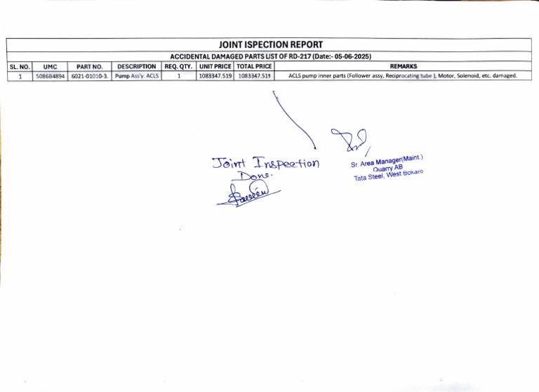RD-217 Accidetal Joint Inspection Report | PDF