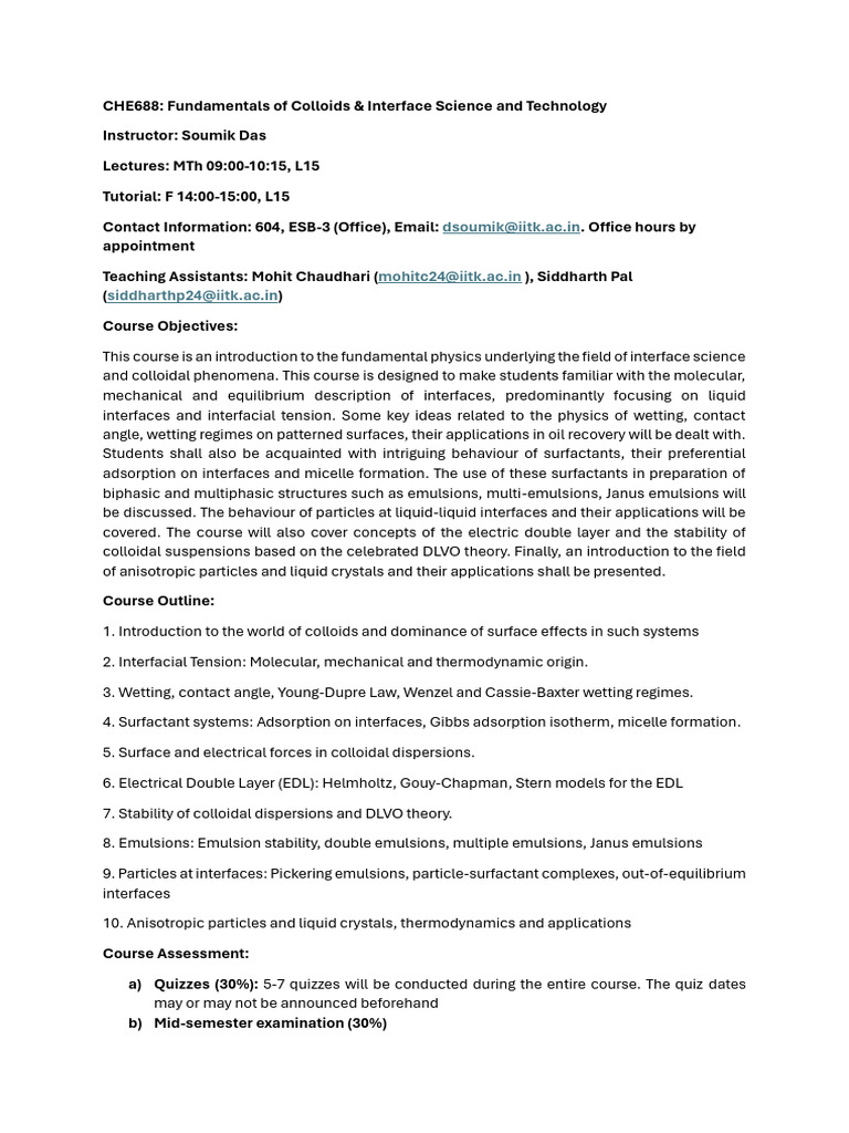 Colloids & Interface Science Course Guide | PDF | Wetting | Colloid