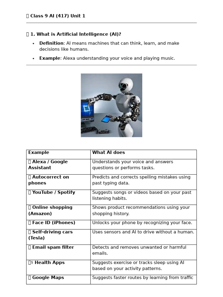 Class 9 AI Unit 1 AI Refelction, Project Cycle, and Ethics | PDF ...