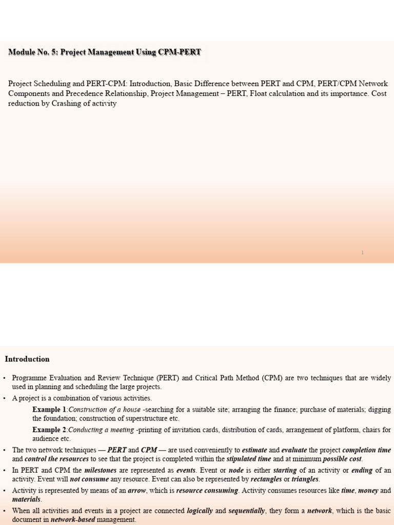 CPM-PERT Project Management Techniques | PDF