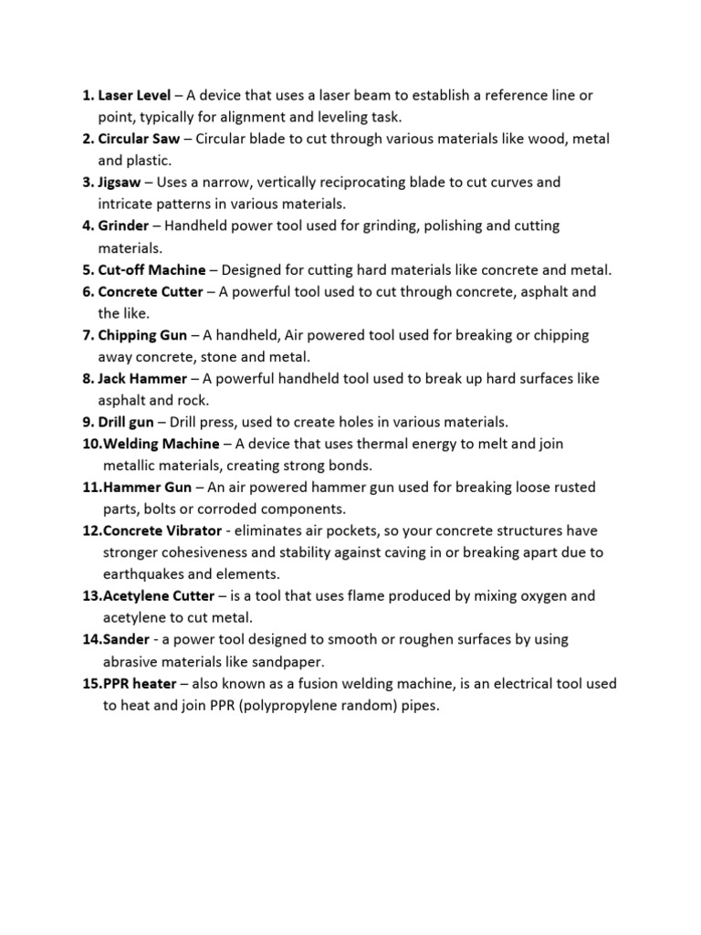 Essential Power Tools for Construction | PDF