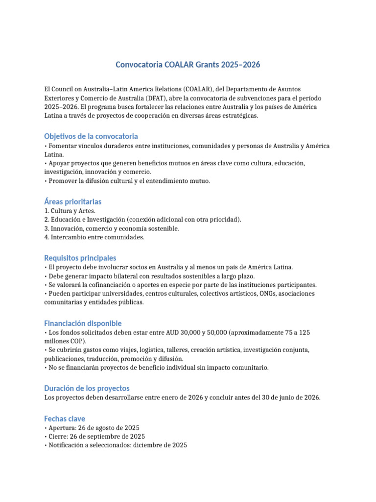 Convocatoria COALAR Grants 2025-2026 | PDF | Australia | Economias