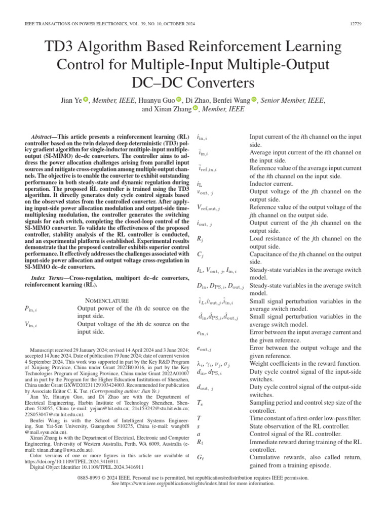 TD3 Algorithm Based Reinforcement Learning Control For Multiple-Input ...