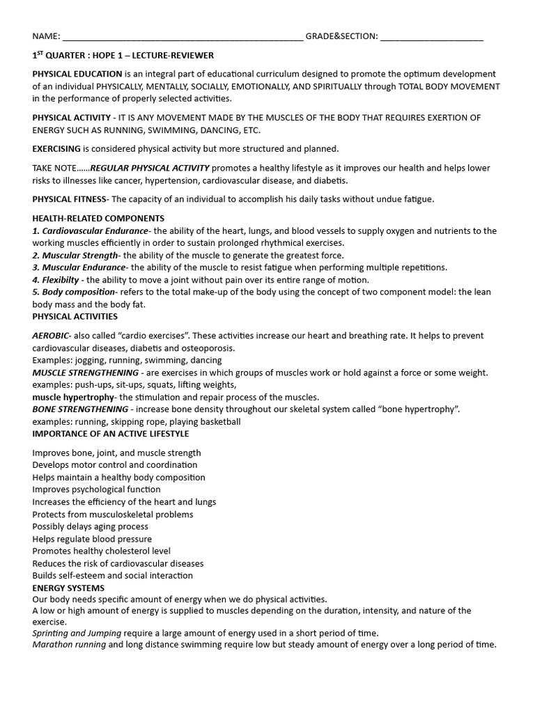 Physical Education Lecture Reviewer | PDF | Strength Training ...