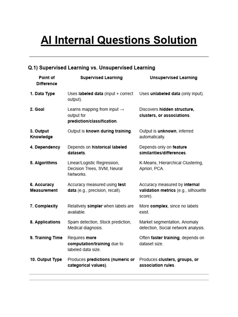 AI Learning Models Comparison Guide | PDF | Support Vector Machine ...