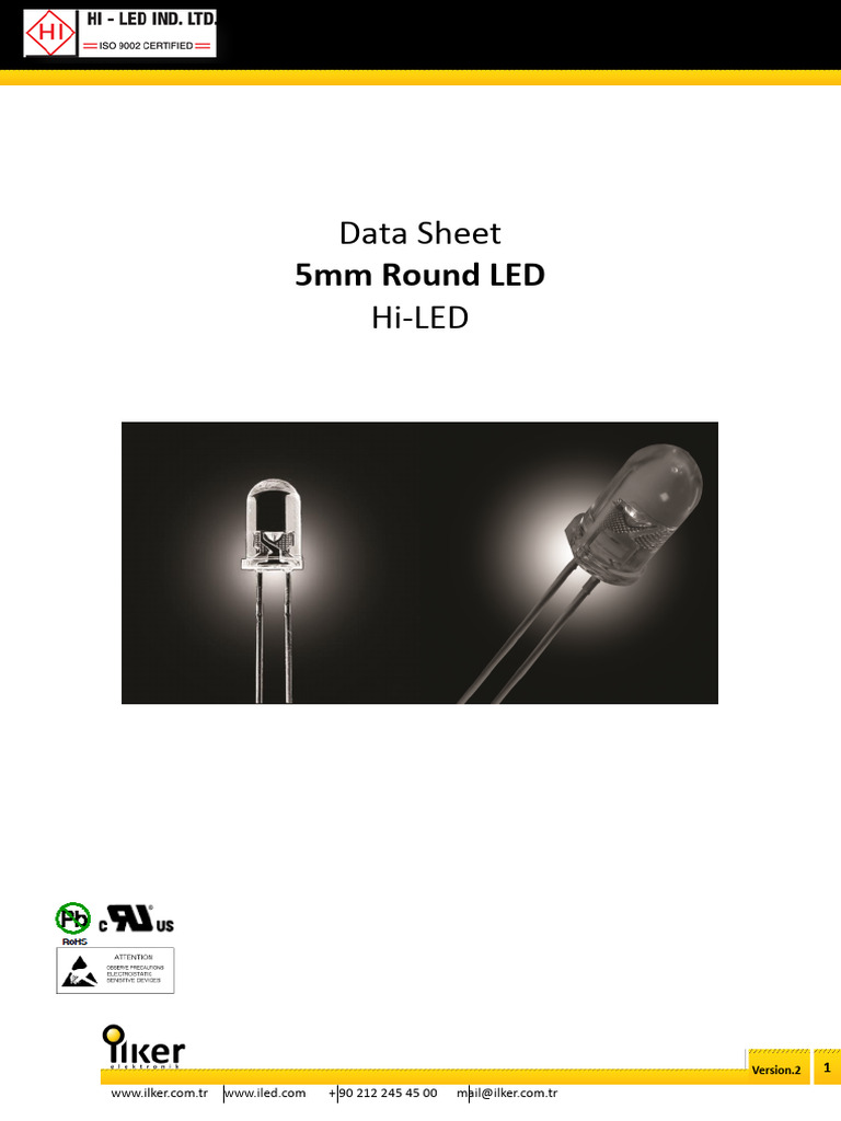 5mm Round LED Data Sheet Download | PDF | Light Emitting Diode ...