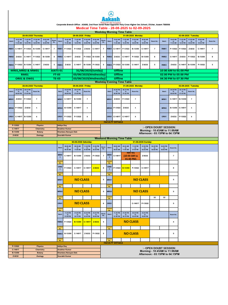 Medical Time Table Schedule 2025 | PDF | Workweek And Weekend