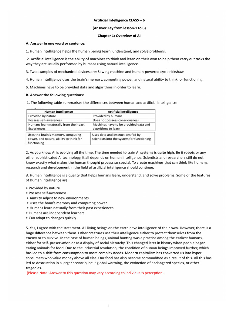 Grade VI Answer Key From Ch-1 To 6 | PDF