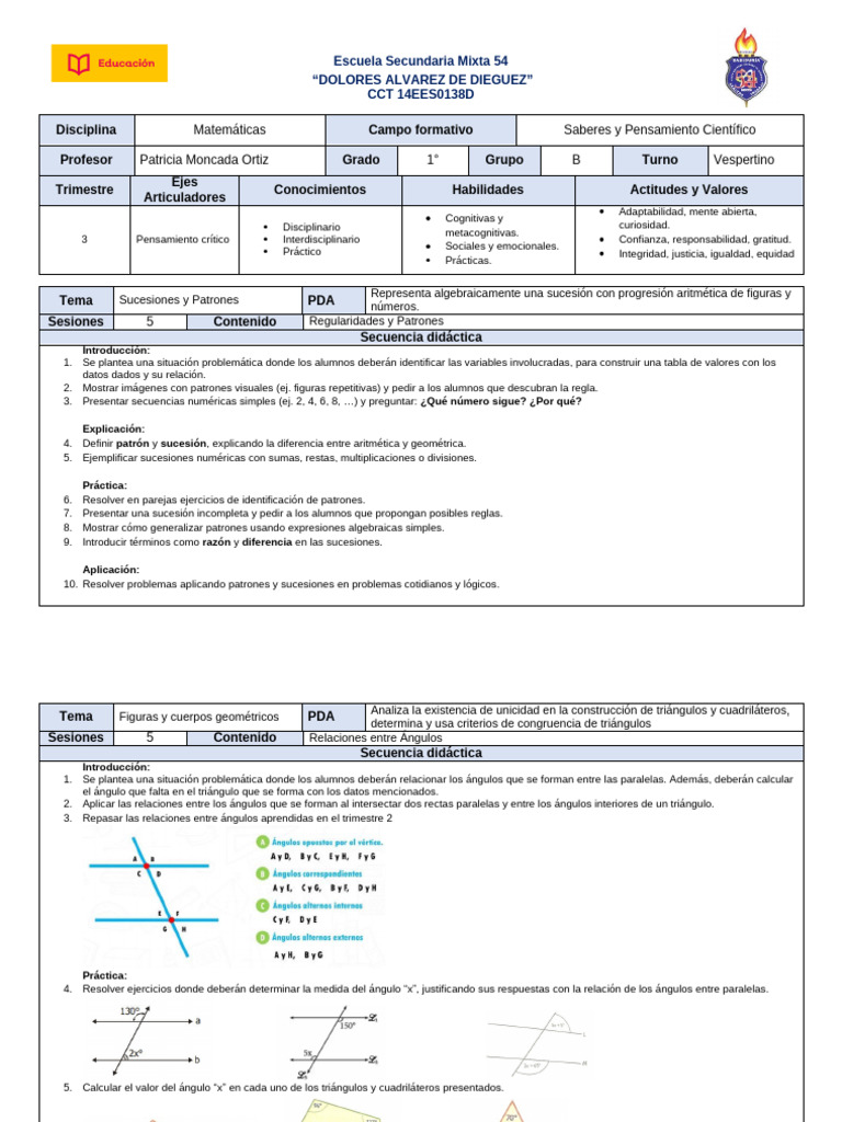 Plan Clase Mate 1°t.3 24-25 | PDF | Triángulo | Volumen