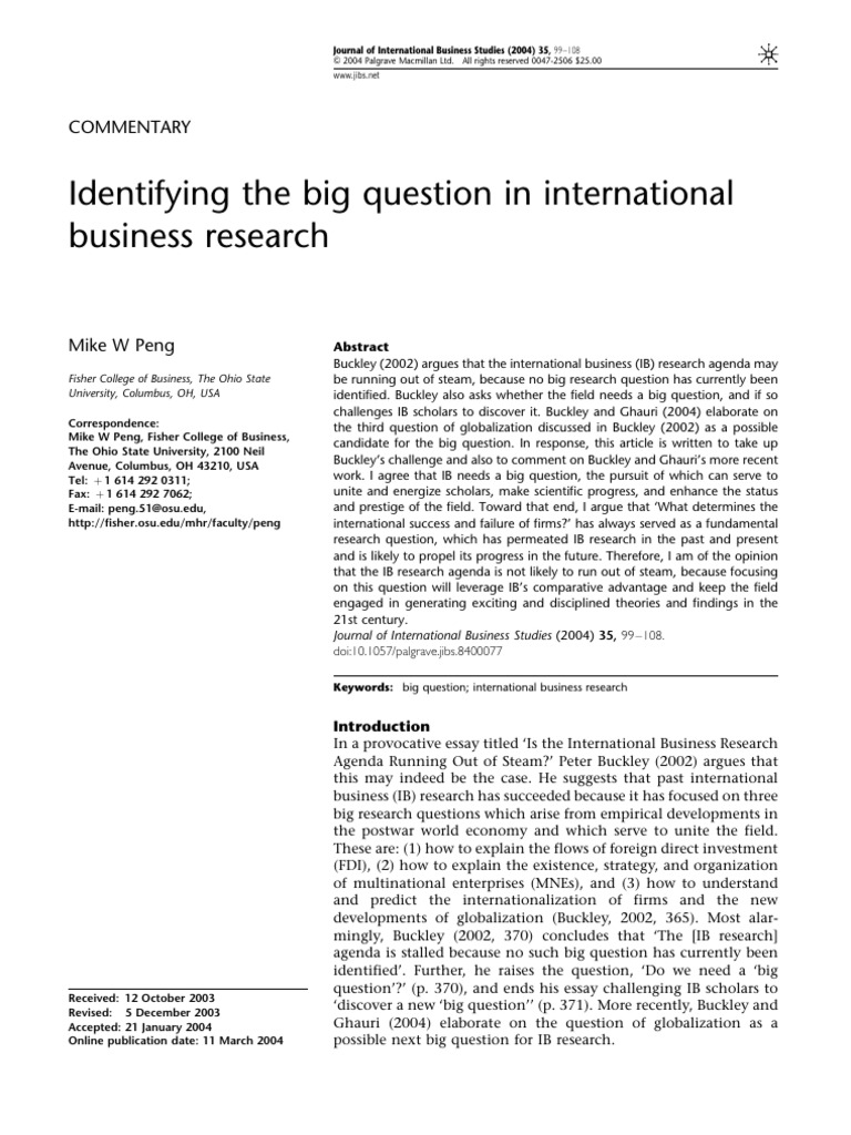 Big Question in International Business Research | PDF | Paradigm ...