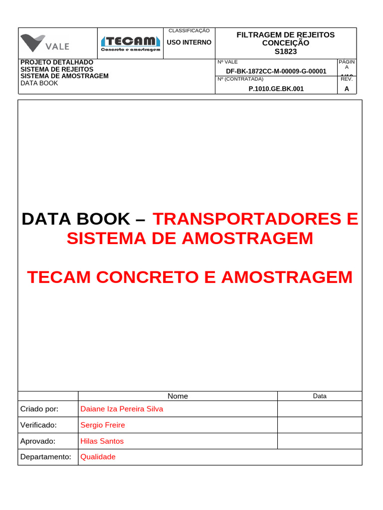 Data Book: Sistema de Rejeitos e Amostragem | PDF