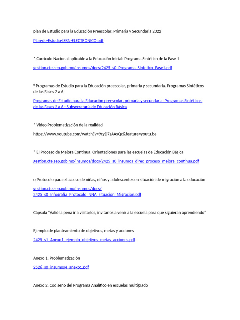 Plan de Estudio Educación Preescolar 2022 | PDF