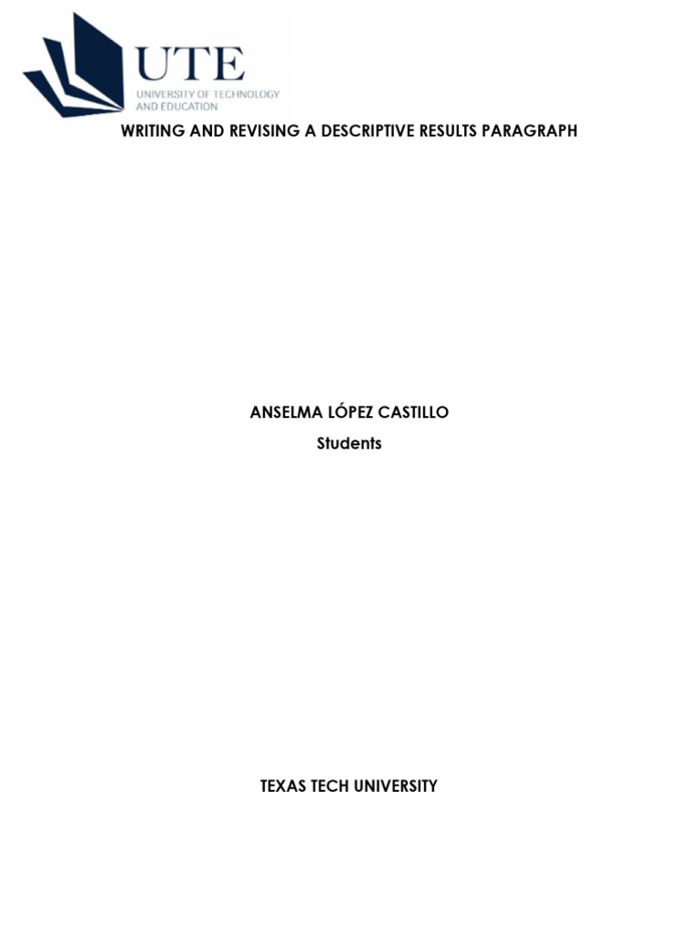 Writing and Revising A Descriptive Results Paragraph Amnselma Lopez ...