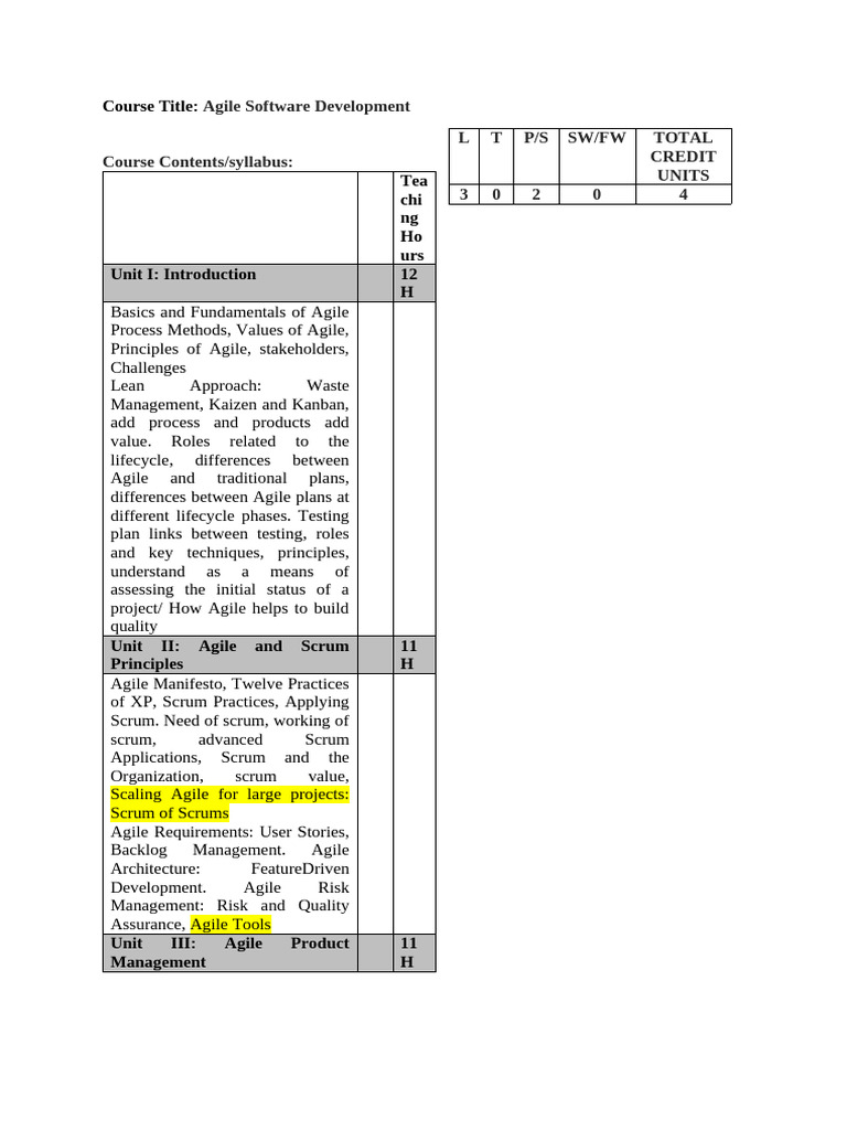 Agile Software Development Course Outline | PDF | Agile Software ...
