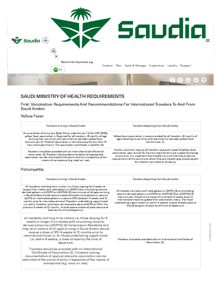 Saudi Arabia Travel Vaccination Requirements | PDF | Vaccination | Medicine