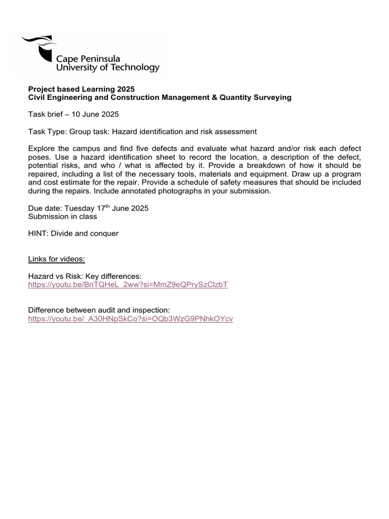 Health and Safety Task Brief | PDF