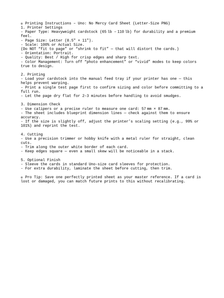 Uno Card Printing Instructions | PDF