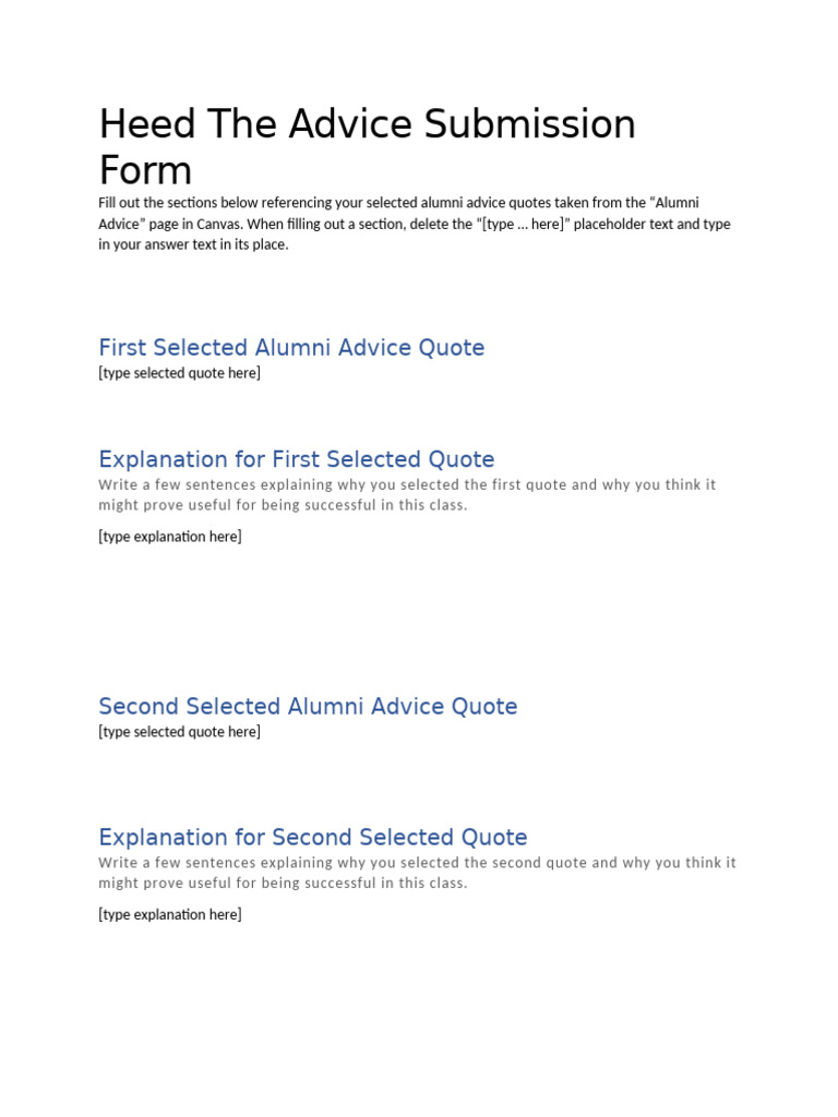 Heed The Advice Submission Form | PDF