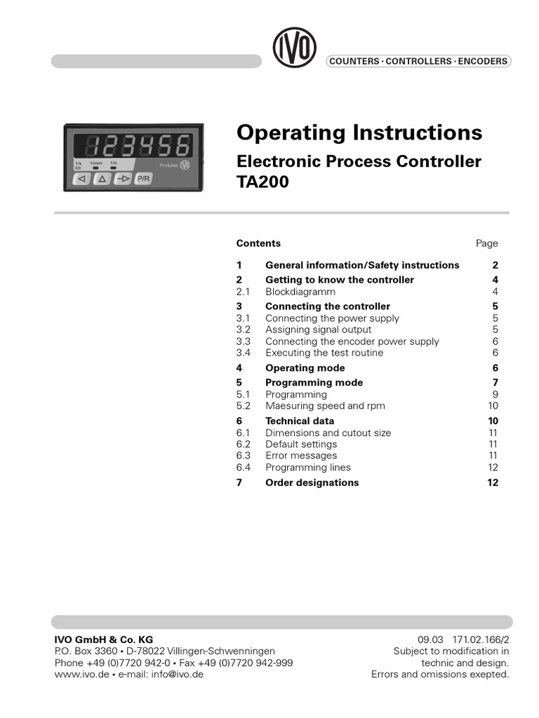 TA200 Controller Operating Instructions | PDF | Alternating Current ...