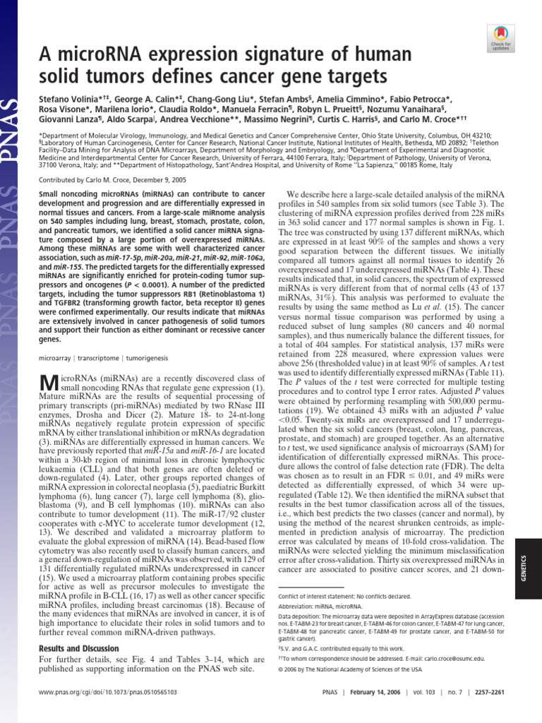 Volinia Et Al A Microrna Expression Signature of Human Solid Tumors ...