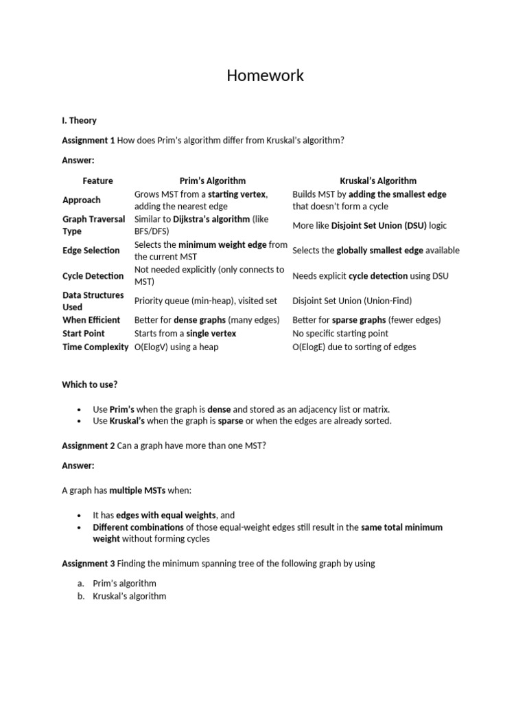 Homework Minimum Spanning Tree - Solution | PDF
