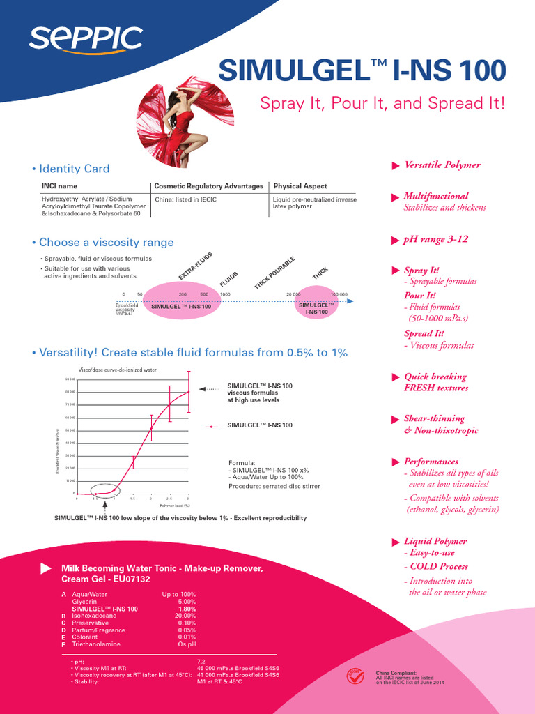 Simulgel I-NS 100: Versatile Polymer Solutions | PDF | Viscosity | Emulsion