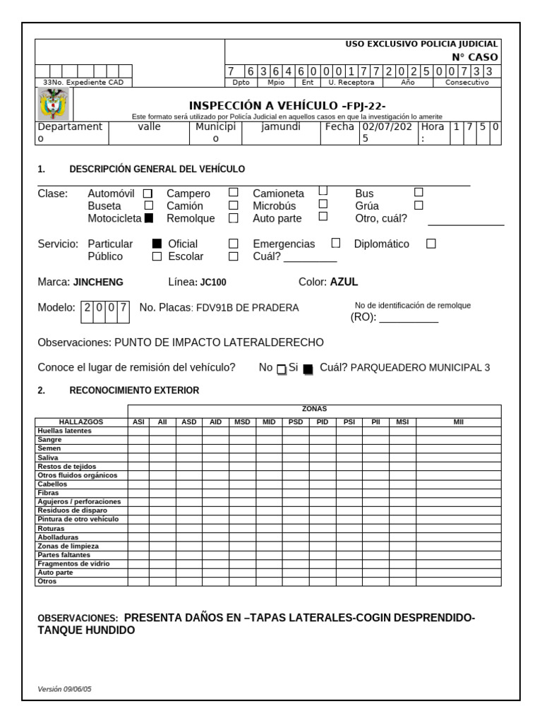 Inspección Vehicular Policía Judicial | PDF | Vehículos de ruedas ...