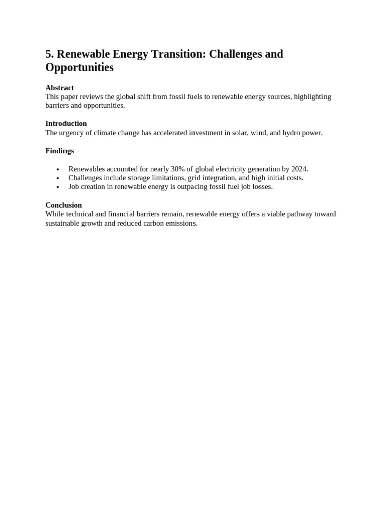 Renewable Energy Transition: Challenges and Opportunities | PDF