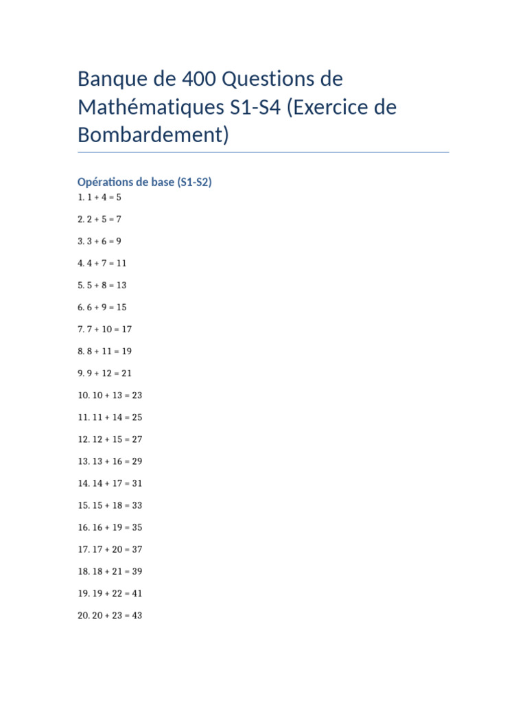 400 Questions de Mathématiques S1-S4 | PDF