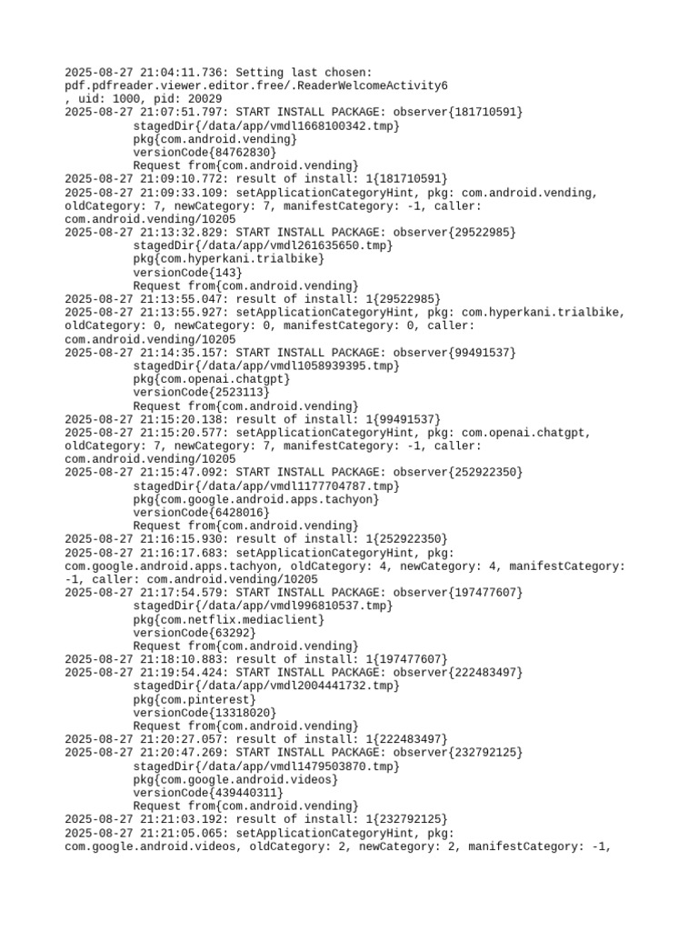 Android App Installation Logs 2025 | PDF
