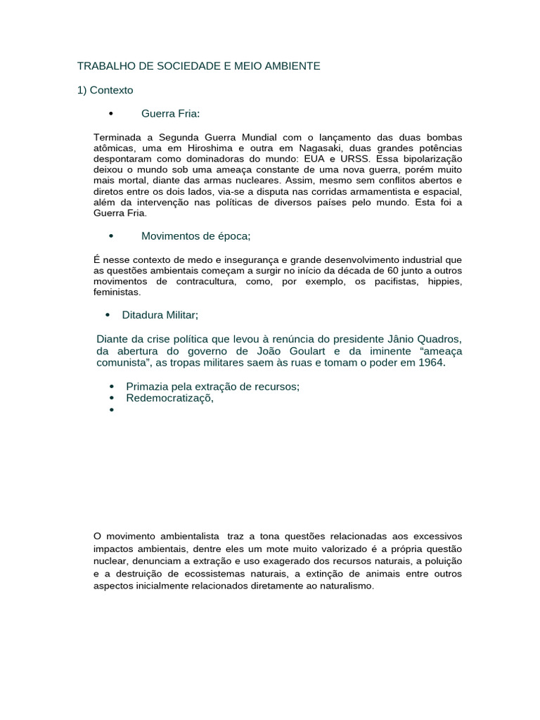 O Movimento Ambientalista no Brasil | PDF | Movimento ambientalista ...