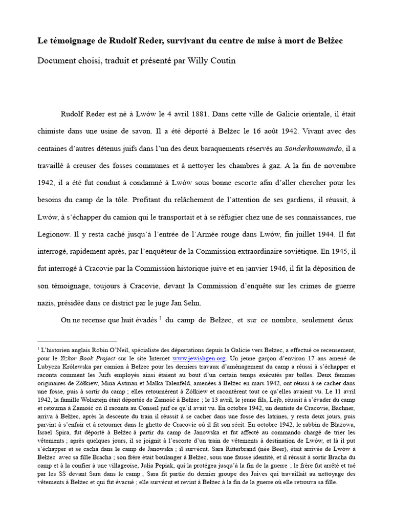Témoignage de Rudolf Reder à Bełżec | PDF | Crimes de guerre nazis | L ...