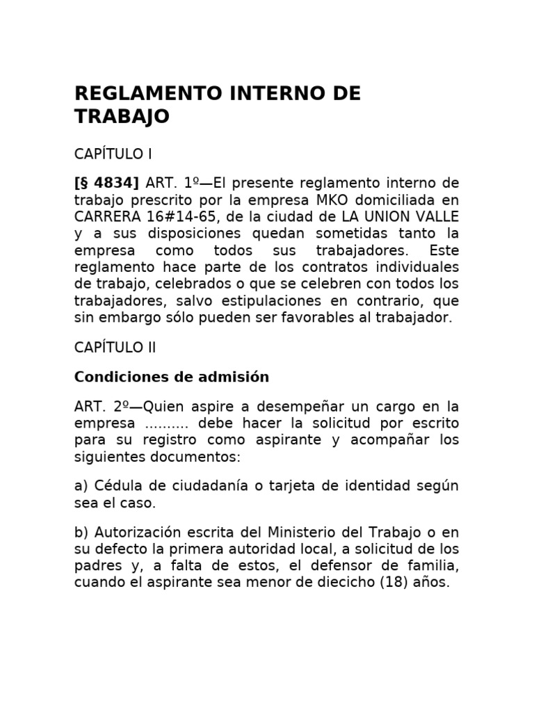 Reglamento Interno de Trabajo MKO | PDF | Salario | Derecho laboral