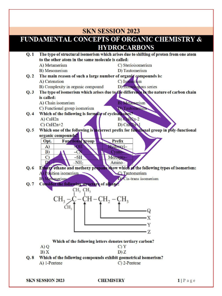 Organic Chemsitry Chapter 6 and 7 Worksheet With Key by SKN 2023 | PDF