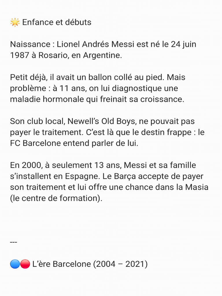 L'Histoire de Lionel Messi | PDF