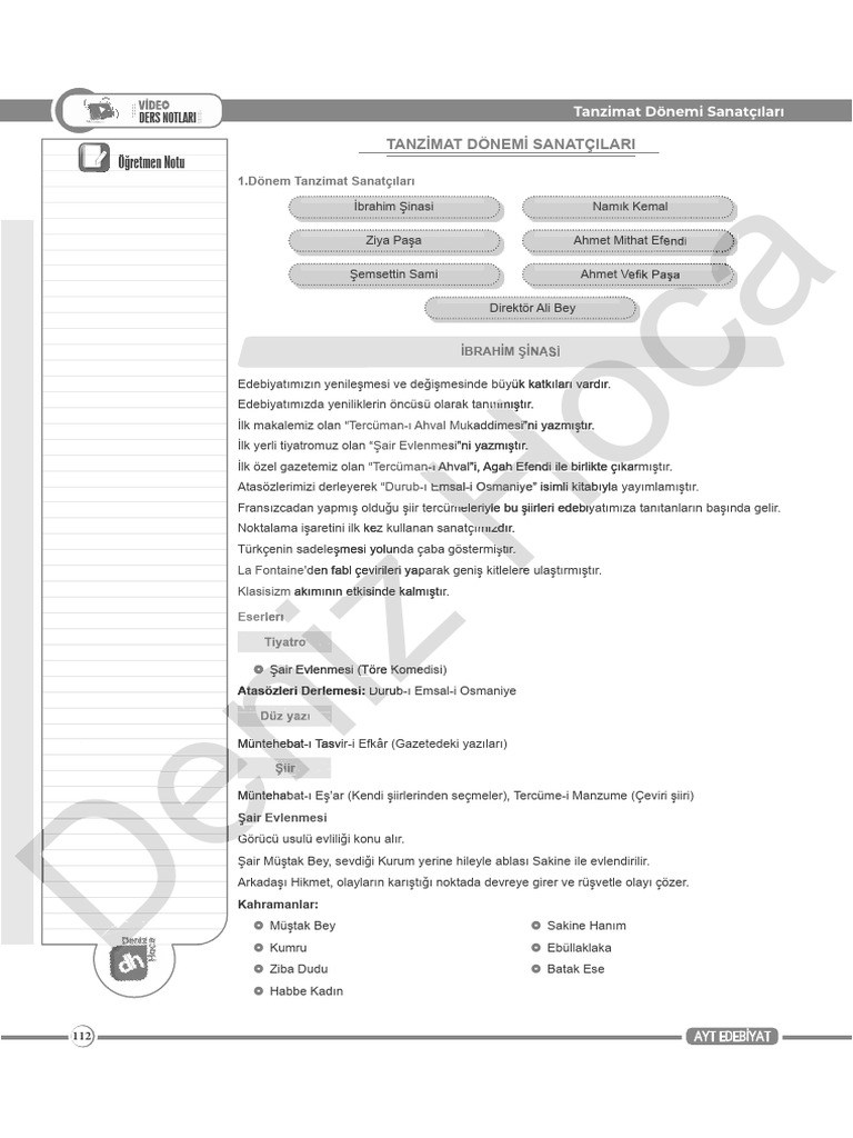 Tanzimat 1.dönem Sanatçıları PDF 2025 Deniz Hoca | PDF