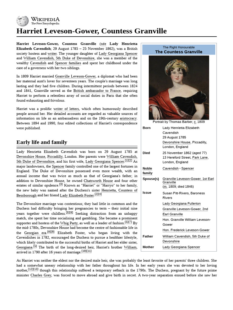 Harriet Leveson-Gower: Countess Granville | PDF | Noble Families Of The ...