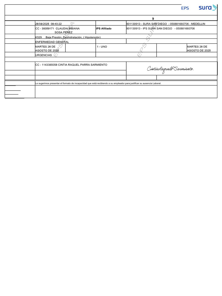 Certificado de Incapacidad EPS SURA | PDF