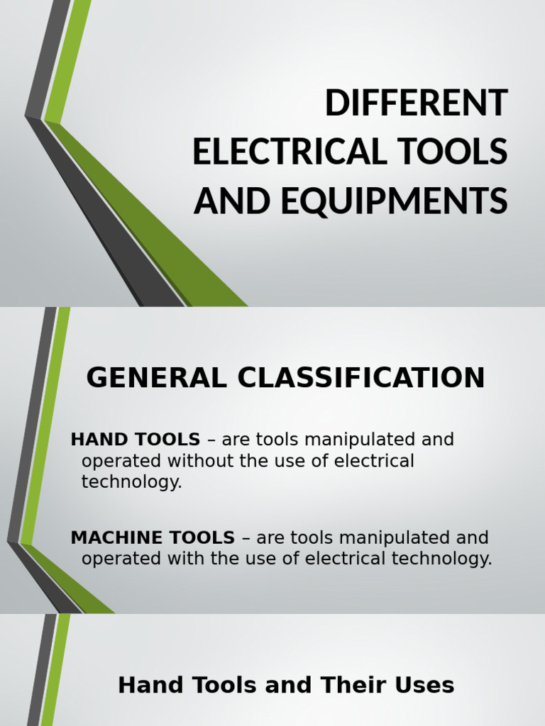 Electrical Tools and Equipment Guide | PDF | Screw | Equipment