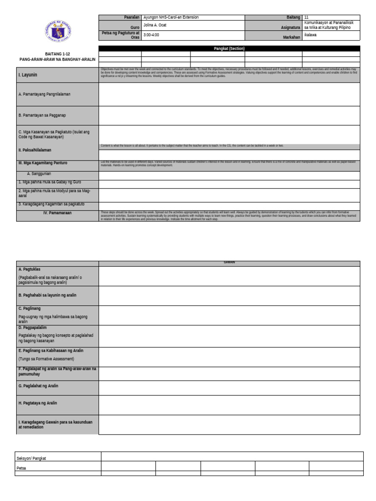 Lesson Plan Komunikasyon Day2 Filled | PDF