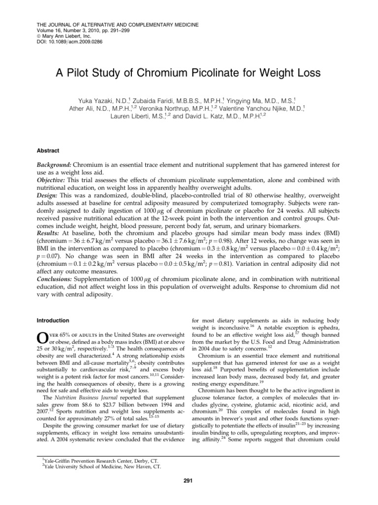 A Pilot Study of Chromium Picolinate For Weight Loss | PDF | Abdominal ...