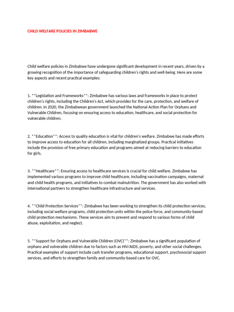 Child Welfare Policies in Zimbabwe | PDF | Juvenile Delinquency ...