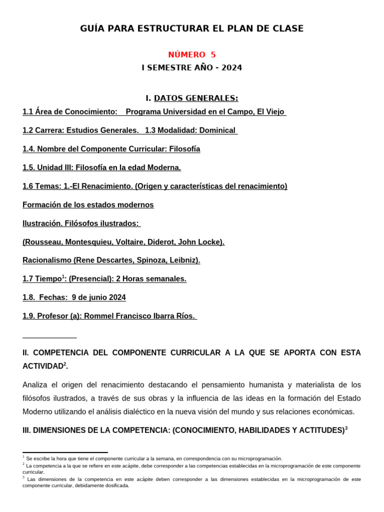 Estructura del Plan de Clase: Filosofía Moderna | PDF | Racionalismo ...