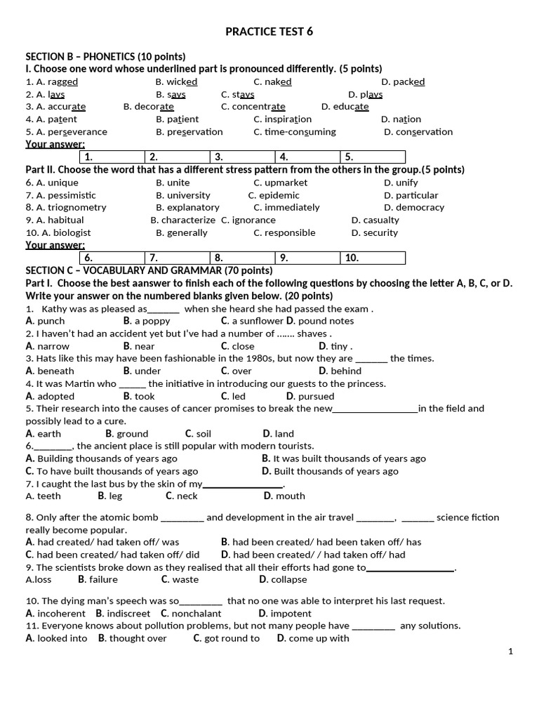 Phonetics and Vocabulary Practice Test | PDF | Anger | Cost Of Living