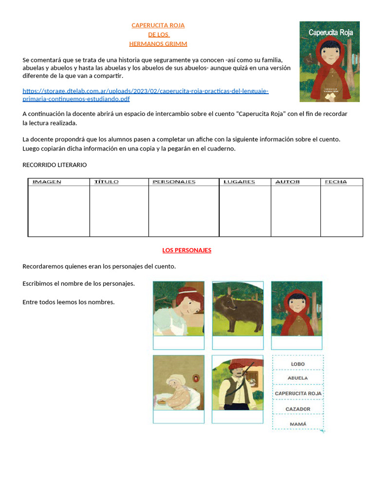 Caperucita Roja: Actividades y Secuencias | PDF | Caperucita Roja