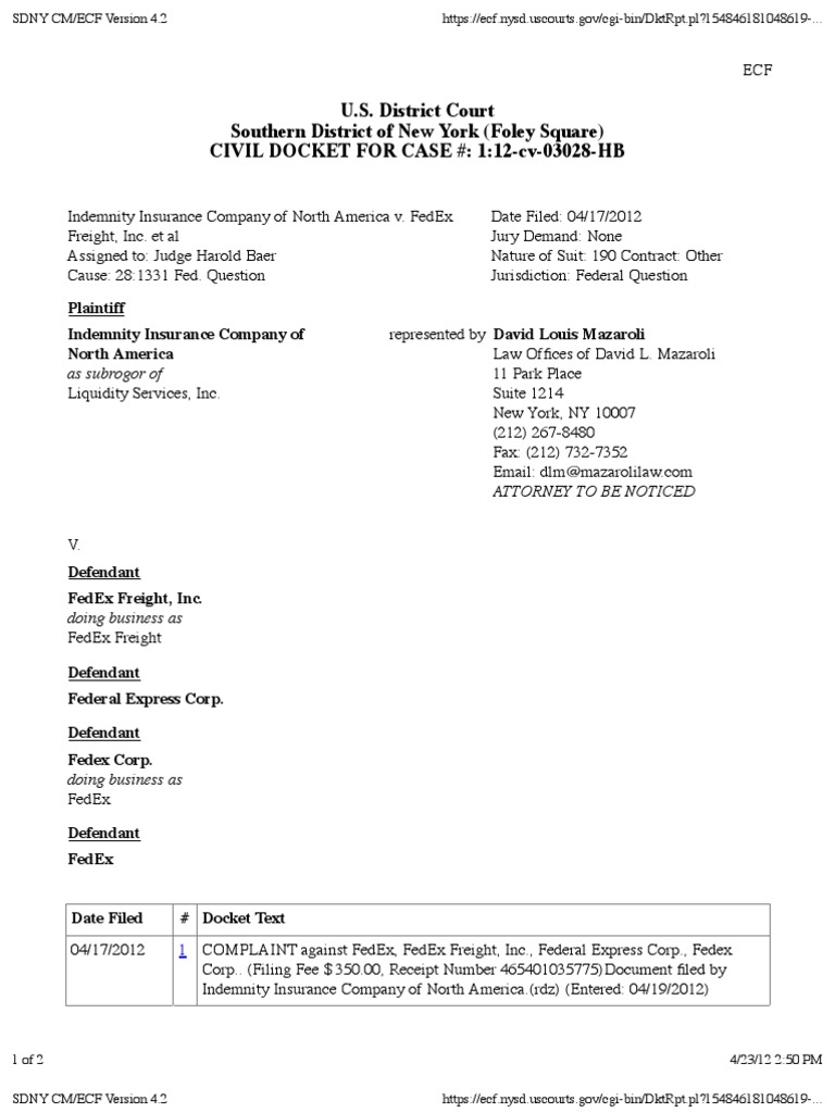 Indemnity Insurance Company of North America v. FedEx Freight, Inc. Et ...