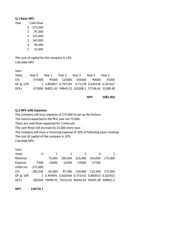 Excel Notes - NPV & IRR | PDF